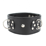 Черный кожаный ошейник 37см с короткими шипами и декором в виде бабочек БДСМ Арсенал 55008