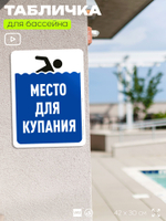 Табличка для бассейна "Место для купания", на пляж, для общественной и частной зоны отдыха, информационная, 40х30 см, Silver Plane x Айдентика Технолоджи