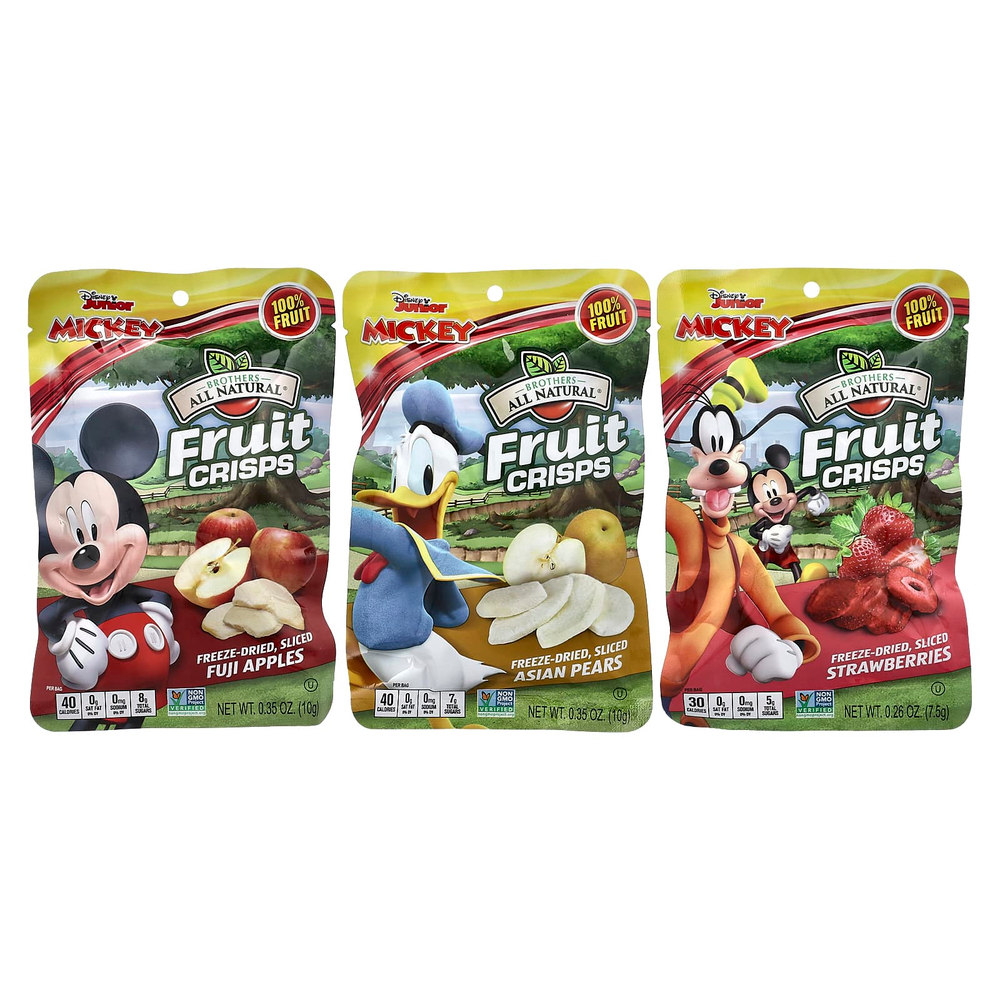 Brothers-All-Natural, Disney Junior, фруктовые чипсы, ассорти вкусов, 12 отдельных порционных пакетиков, 113 г (4 унции)