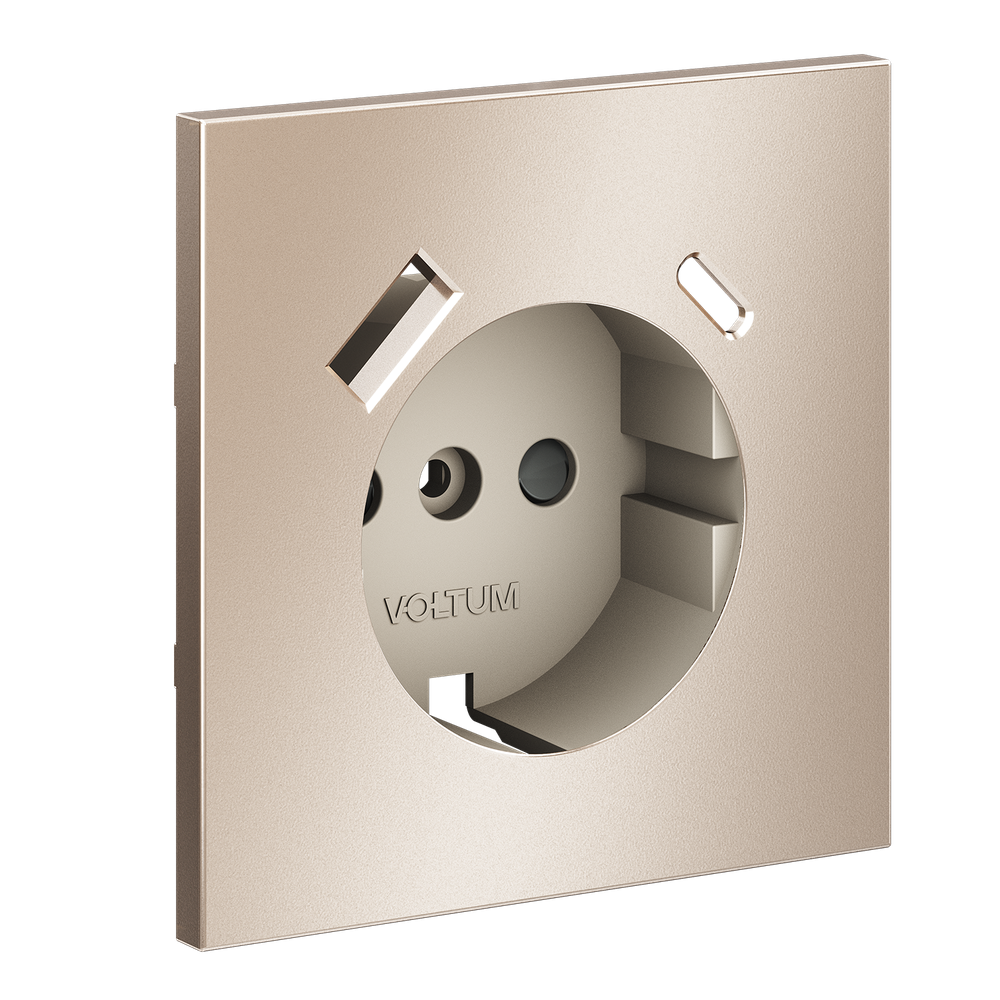 Накладка для розетки с заземлением и защитными шторками, с USB A+C, S70 Metal (платина)