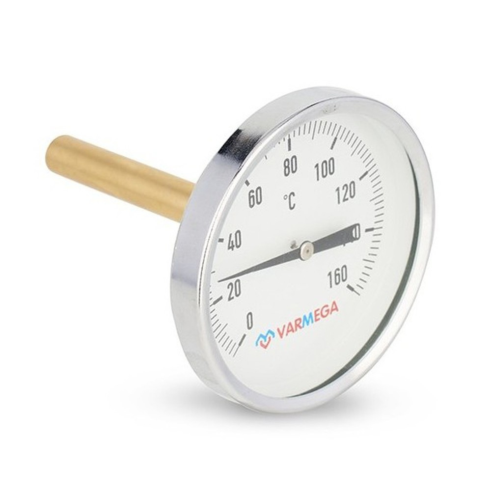 Термометр VARMEGA биметаллич. с погр. гильзой 80 мм, 160гр.С, штуц.75 мм, 1/2", VMMT02-807504