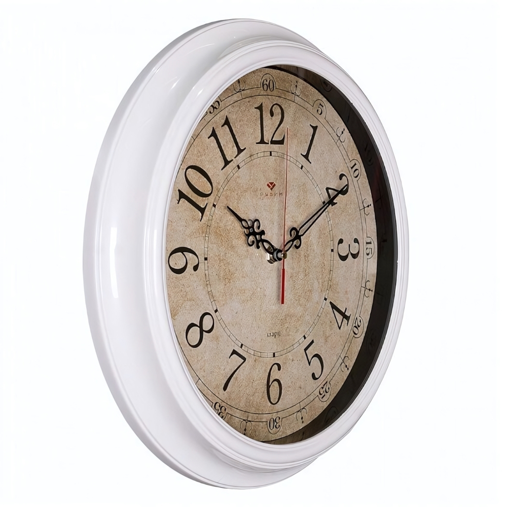 3527-122W Часы настенные круг d=35см, корпус белый "Ретро классика" Рубин