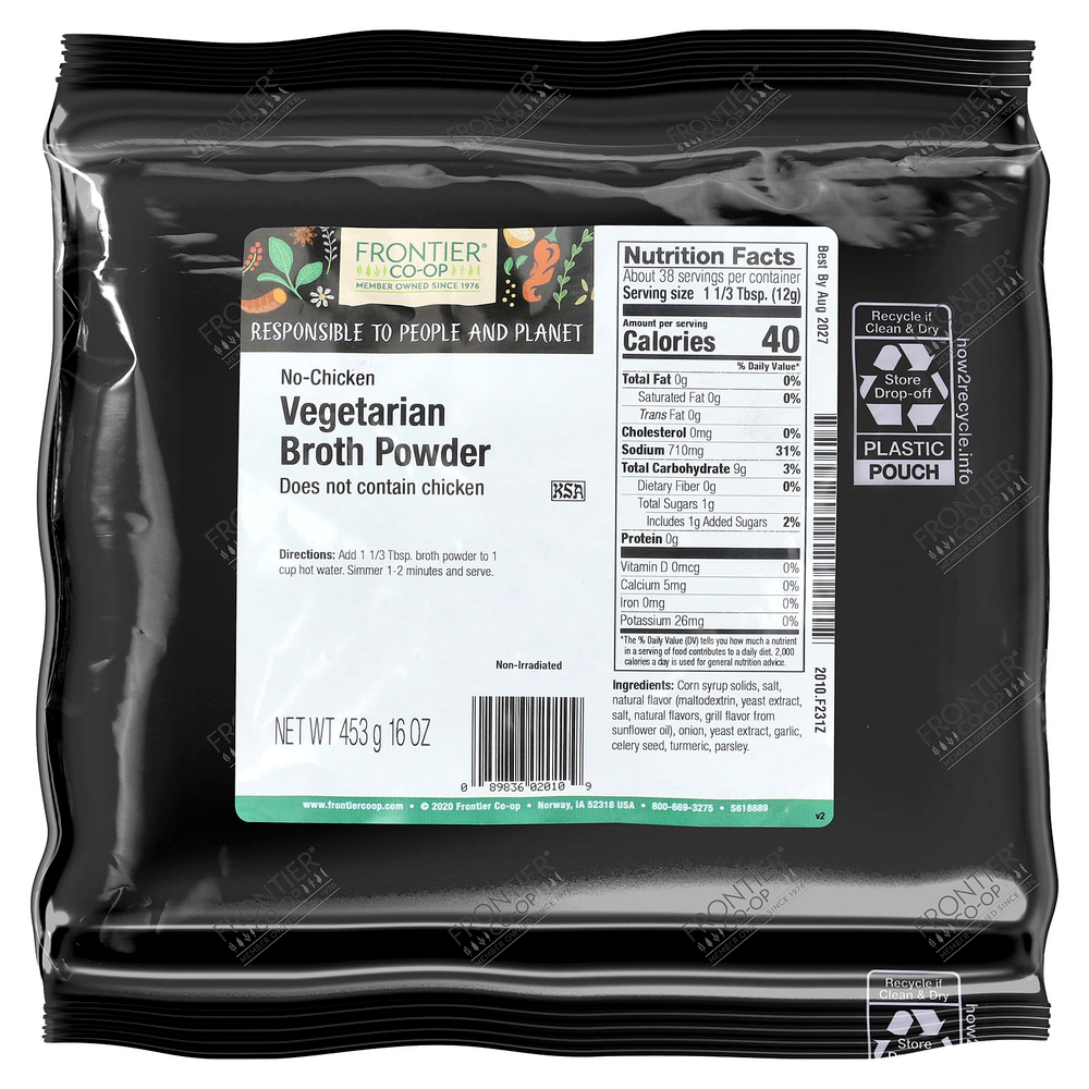 Frontier Co-op, вегетарианский бульонный порошок, без курицы, 453 г (16 унций)