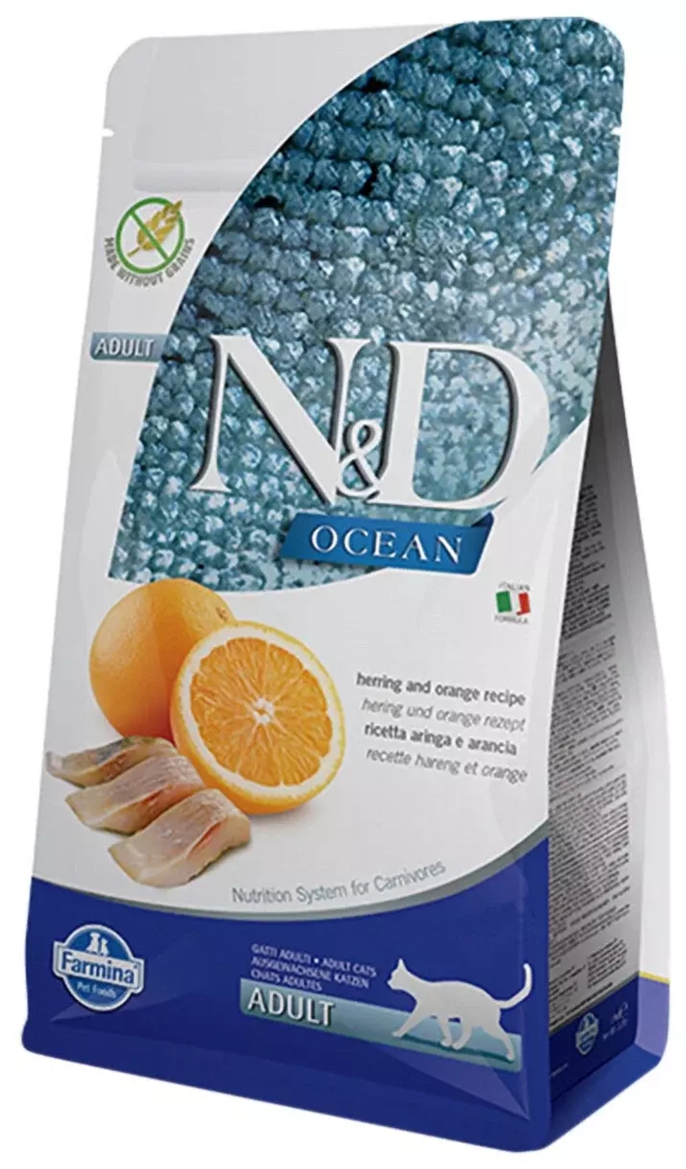 Farmina N&D Cat Ocean Сухой корм Фармина для взрослых кошек сельдь и апельсин, 1,5кг