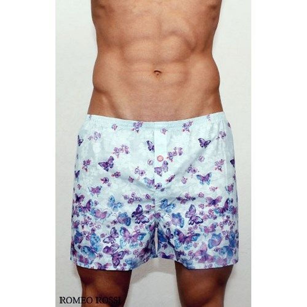 Мужские шорты домашние бирюзовые с фиолетовыми бабочками Romeo Rossi Shorts RR00302