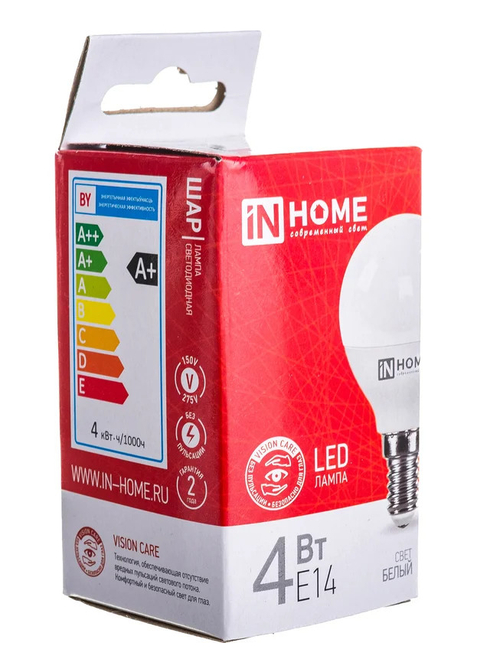 Лампа светодиодная IN HOME LED-ШАР-VC 4Вт 230В Е14 4000К 360Лм