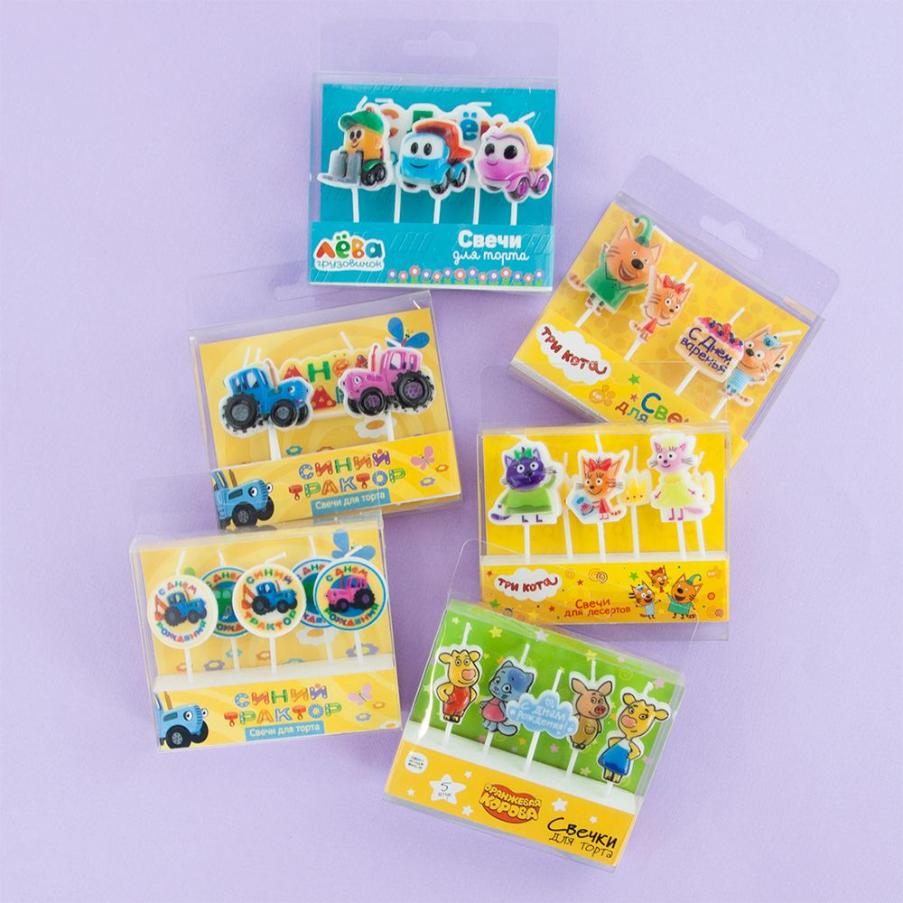 Свечи Круг, Синий трактор, 6,5 см, 5 шт.