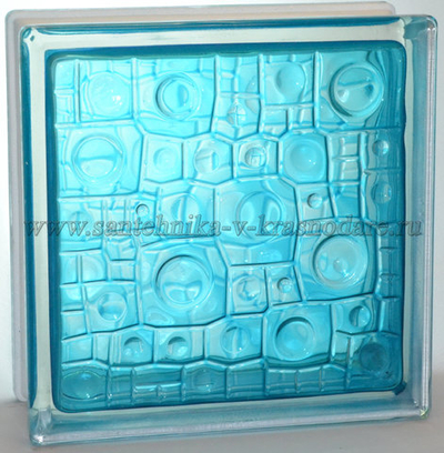 Стеклоблок губка бирюза окрашенный изнутри  Vitrablok  19x19x8