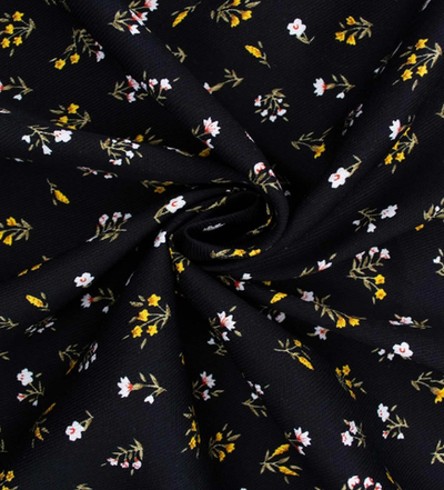 Ткань штапель твил принт 140 гр/м2, 100% вискоза, ш. 145 см, чёрный