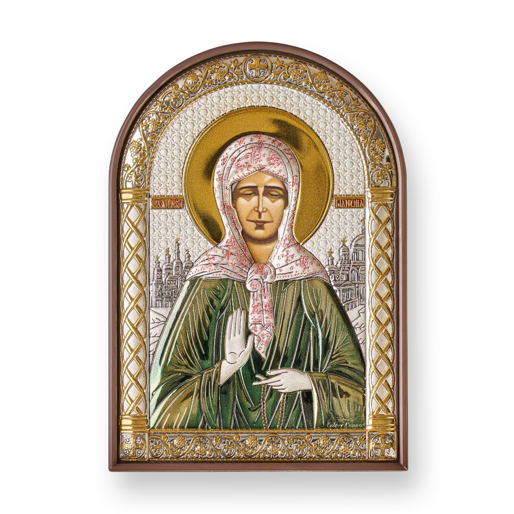 Матрона, икона арочная, пластик коричневый, эмаль 80х115