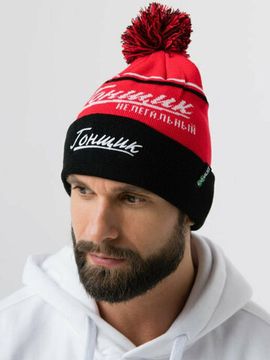 Шапка с помпоном Exhaust Wear Гонщик нелегальный (красный/чёрный)