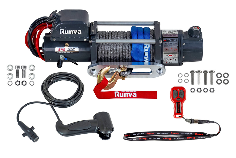 Лебёдка электрическая двухскоростная 12V Runva 10000 lbs 4500 кг (синтетический трос)