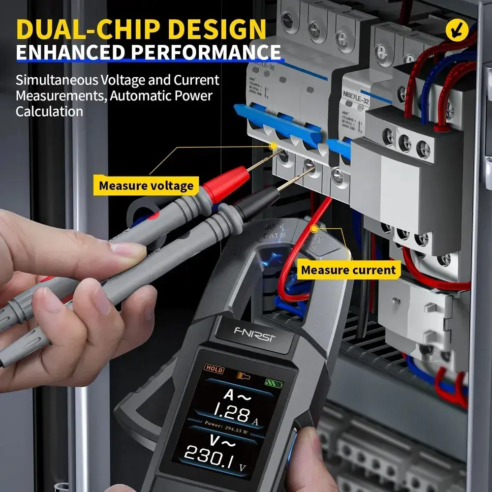 FNIRSI DMC-100, постоянный переменный ток и напряжение, мультиметр с клещами, полностью автоматический интеллектуальный высокоточный 600 А, 10 000 отсчетов, электрические инструменты NCV-черный