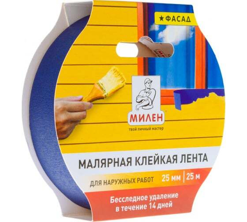 Малярная лента бумажная фасадная, 25мм*25м, МИЛЕН/72 MFD025K