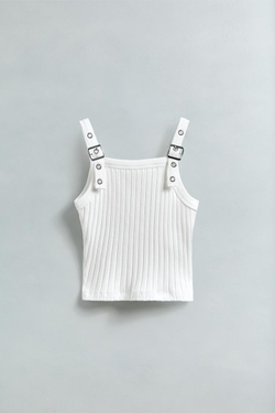 ZARA ТОП В РУБЧИК С БРЕТЕЛЯМИ И ПРЯЖКАМИ, ЭКРЮ