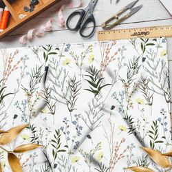 Ткань поплин утончённые веточки с листвой