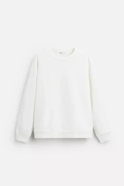 ZARA ТОЛСТОВКА С КОНТРАСТНОЙ НАШИВКОЙ, ЭКРЮ