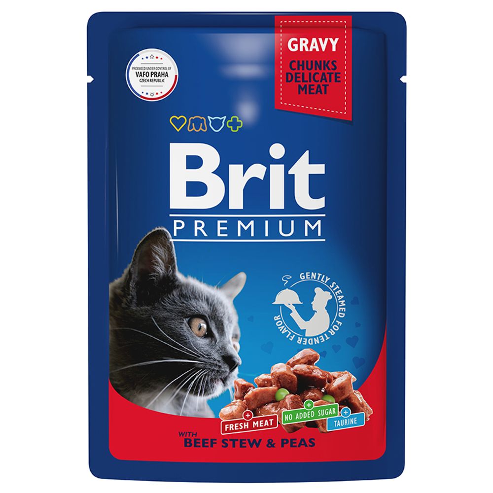 Пауч Brit Premium для взрослых кошек говядина и горошек 85 г