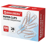 Скрепки BRAUBERG 28 мм омедненные 100 шт. в картонной коробке (20 штук в упаковке)
