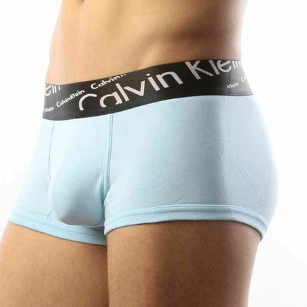 Мужские трусы боксеры светло-голубые с черной косой резинкой Calvin Klein Black Waistband Italics Boxer Sky Blue