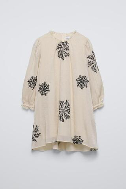 ZARA ПЛАТЬЕ ИЗ ОРГАНЗЫ С ПАЙЕТКАМИ, ЭКРЮ