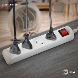Удлинитель электрический ЭРА U-4s-1,5m-2x1 без заземления c выключателем 4 розетки 1,5м ПВС 2x1мм2 10А