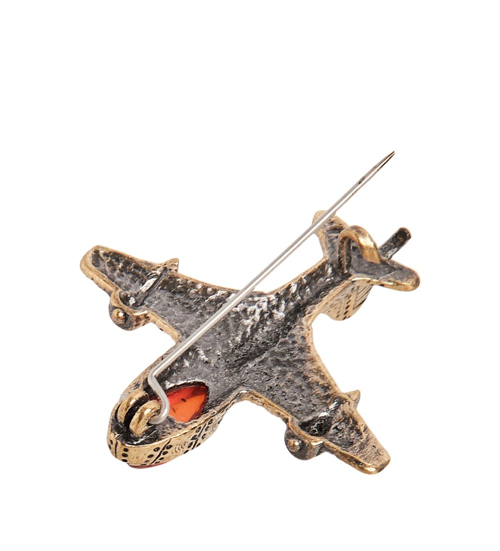 AM-1897 Брошь «Самолет Палм» (латунь, янтарь)