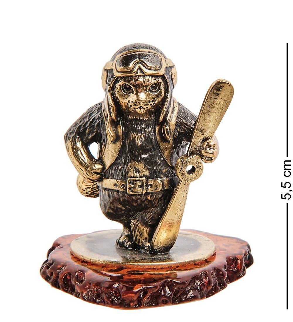 Народные промыслы AM-3085 Фигурка «Кот Летчик» (латунь, янтарь)