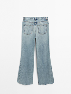 Massimo Dutti Расклешенные джинсы из хлопка с высокой посадкой, голубой