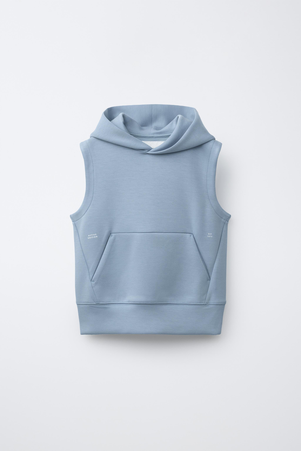 ZARA СПОРТИВНЫЙ ЖИЛЕТ С КАПЮШОНОМ, ЗЕЛЕНОВАТО-СИНИЙ