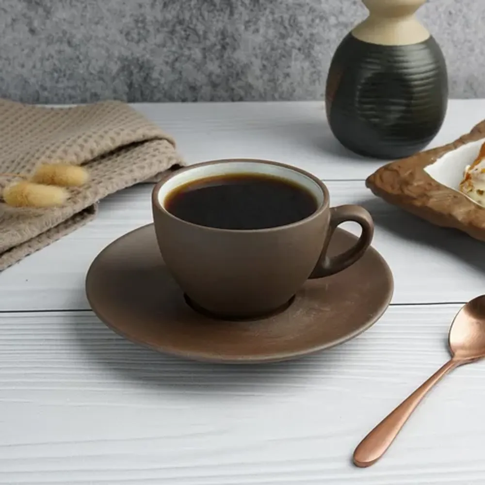 Чайная пара 200 мл d 9 см h6 см White Matt New Brown Taiga P.L. Proff Cuisine [6]