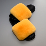 Шлепки из меха кролика рекс "Желтый"