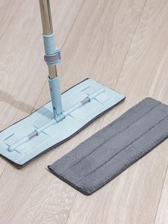 Швабра для мытья пола силиконовая, мягкая, насадка из микрофибры 39×14 см, телескопическая ручка из нержавеющей стали 88-128 см, цвет голубой