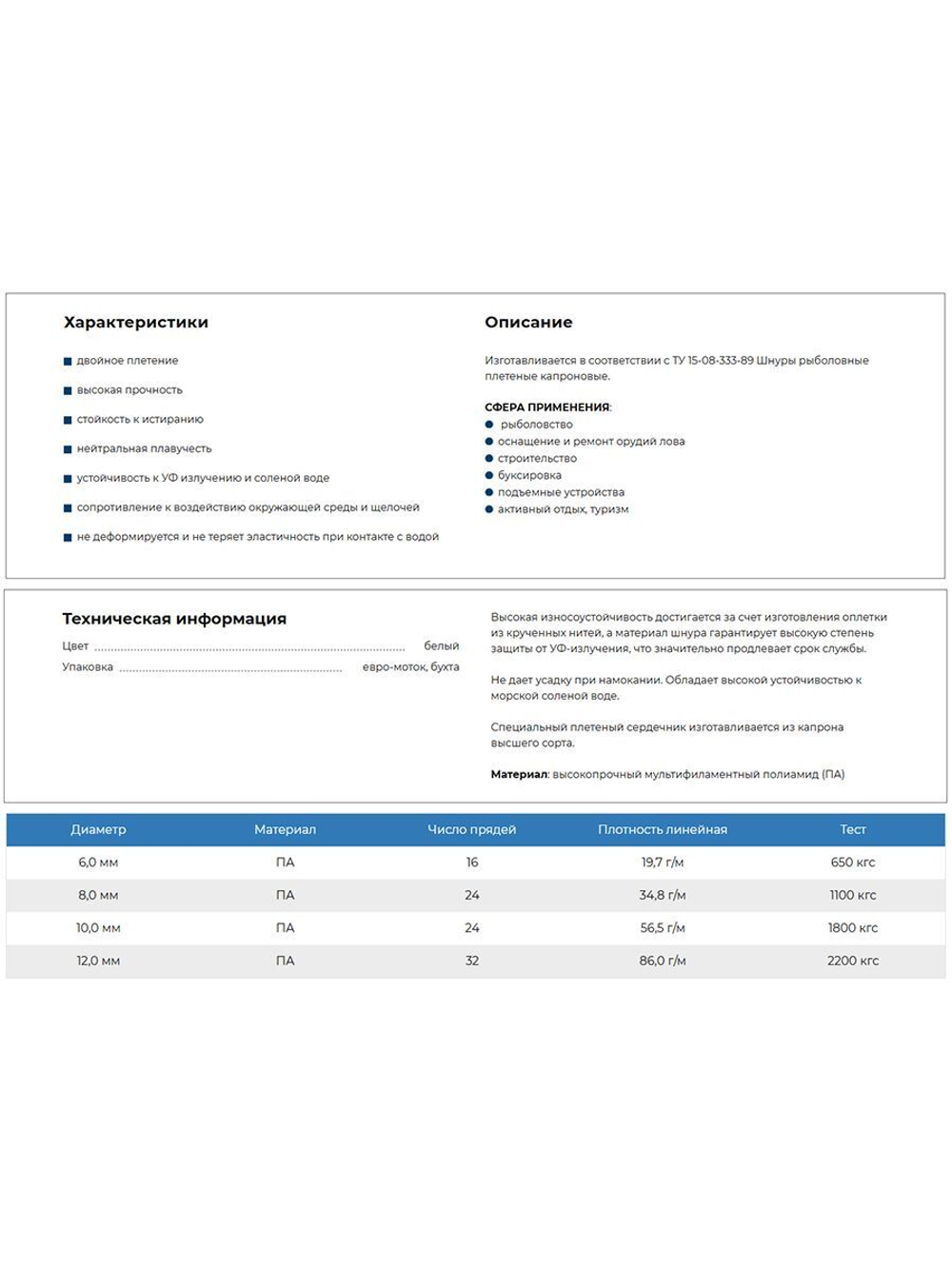 Фал плетеный Петроканат полиамидный ТУ 15-08-333-89, 4,0 мм, 500 м, белый, бобина
