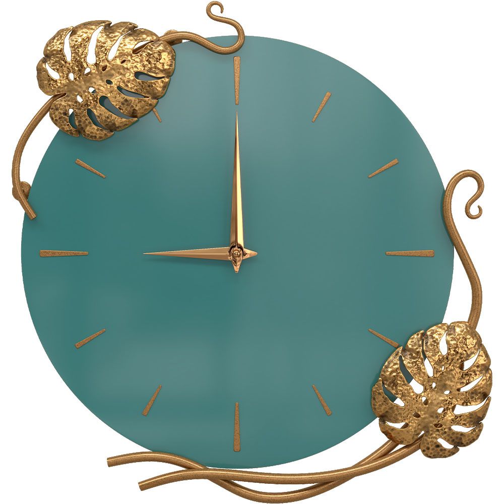 Часы настенные Monstera Deliciosa (Монстера) Колор Пастельно-синий Амбер