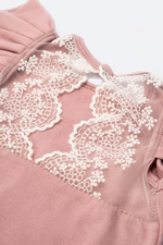 Боди c кружевной спинкой с кор.рукавом, Пудровый