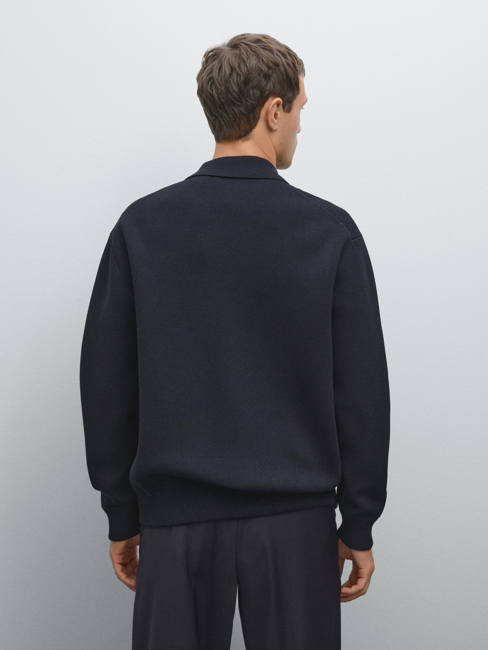 Massimo Dutti Вязаный кардиган из хлопка на пуговицах, темно-синий