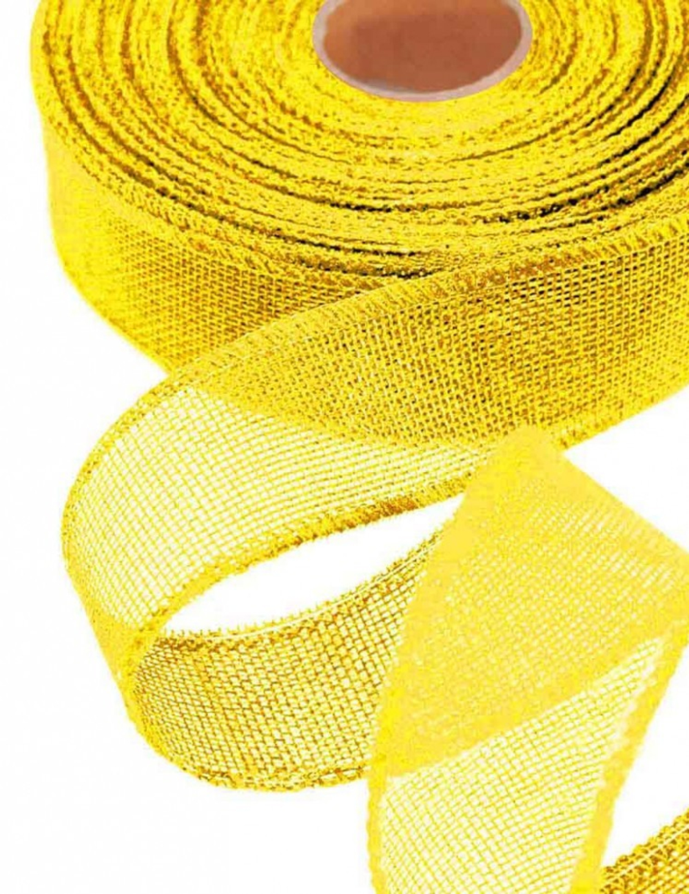 Лента Льняная 4см х 28м с проволокой (Желтый)