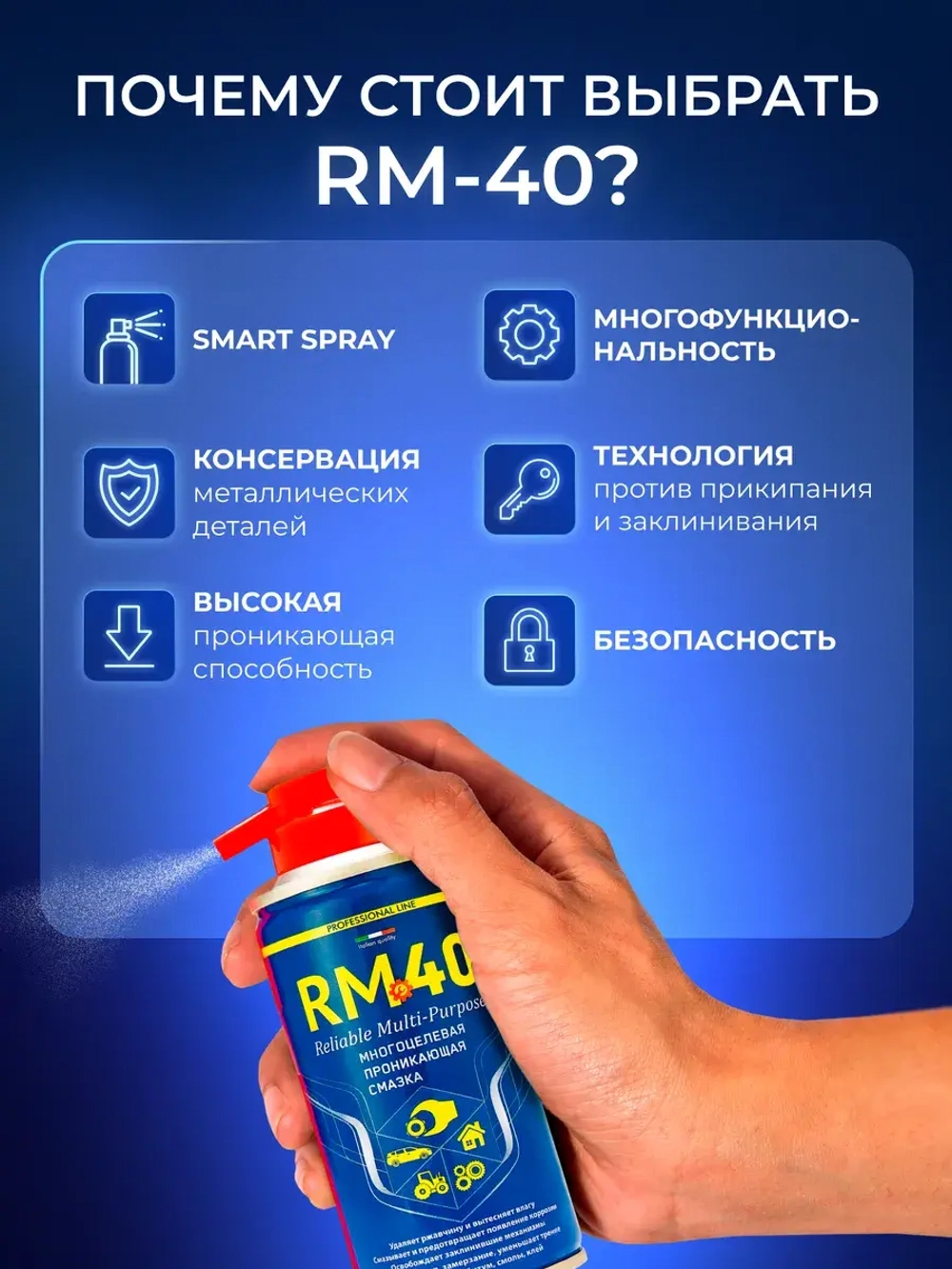 Смазка проникающая многоцелевая RM-40 аналог WD-40 300 мл