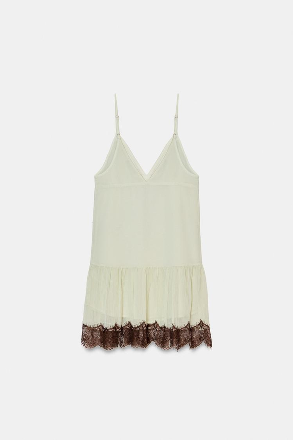 ZARA КОРОТКОЕ КОМБИНИРОВАННОЕ ПЛАТЬЕ С КРУЖЕВОМ, КОРИЧНЕВЫЙ/ЗЕЛЕНЫЙ