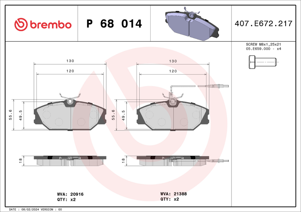 BREMBO - P68014-BRB - Brake Pad Set, disc brake