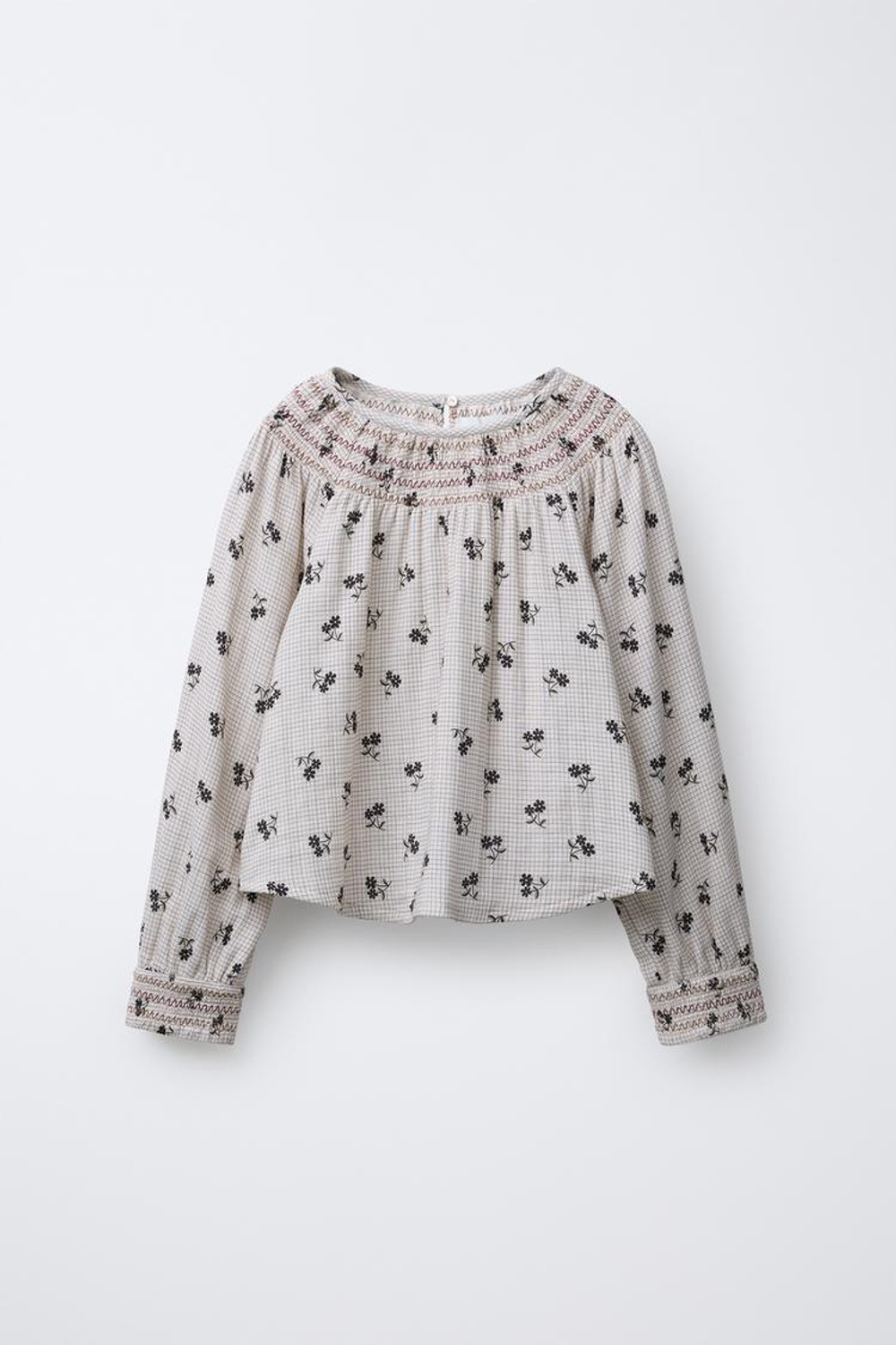 ZARA БЛУЗА В КЛЕТКУ С ЦВЕТОЧНЫМ ПРИНТОМ, ЭКРЮ/ЧЕРНЫЙ