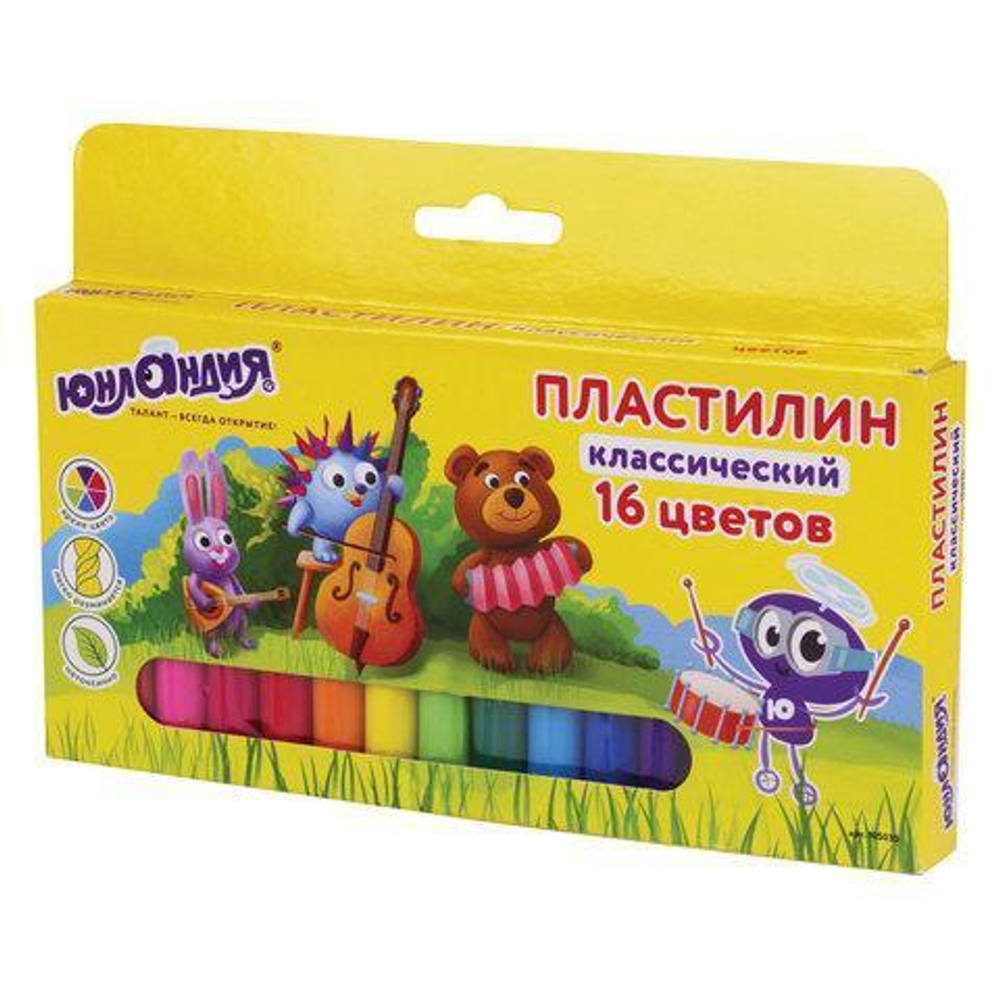 Пластилин 16 цв., 320 г "ЮНЛАНДИК-МУЗЫКАНТ" (ЮНЛАНДИЯ) (Комплект 6шт.)