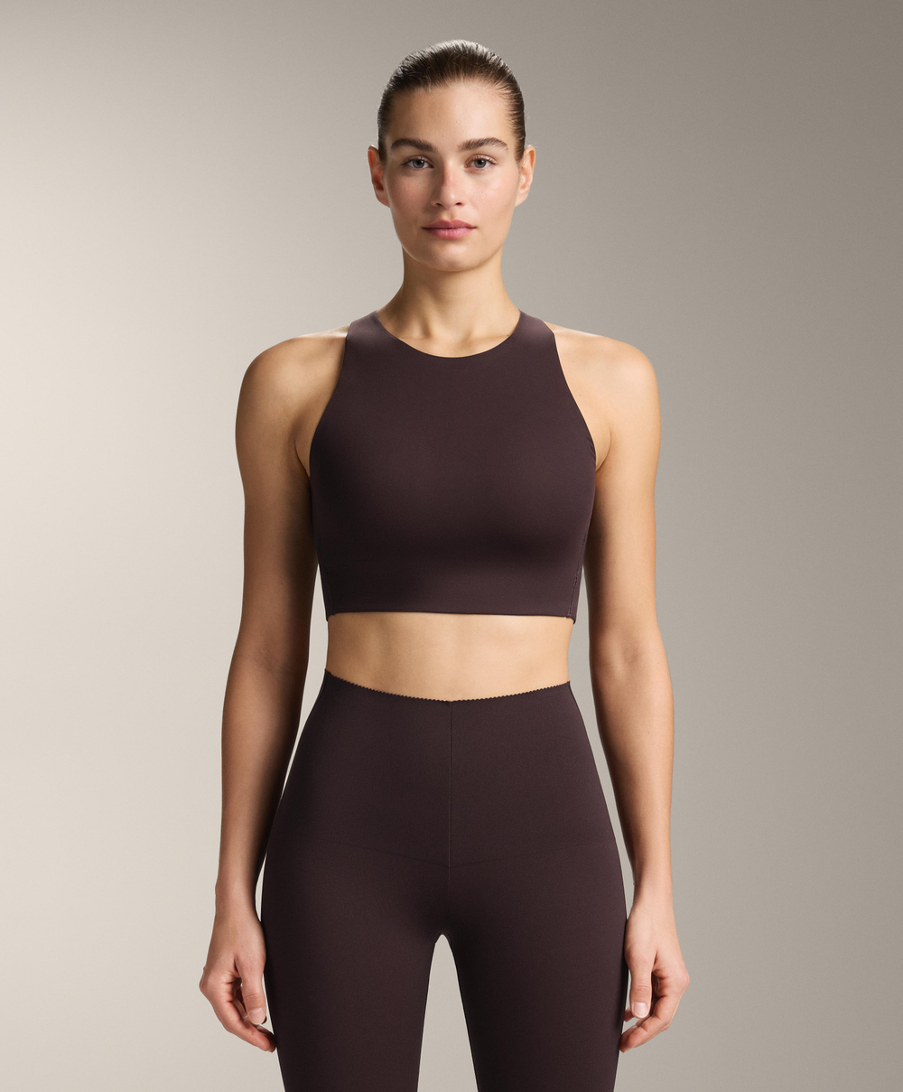 Oysho Топ Light Touch с перекрестной спинкой, шоколадный