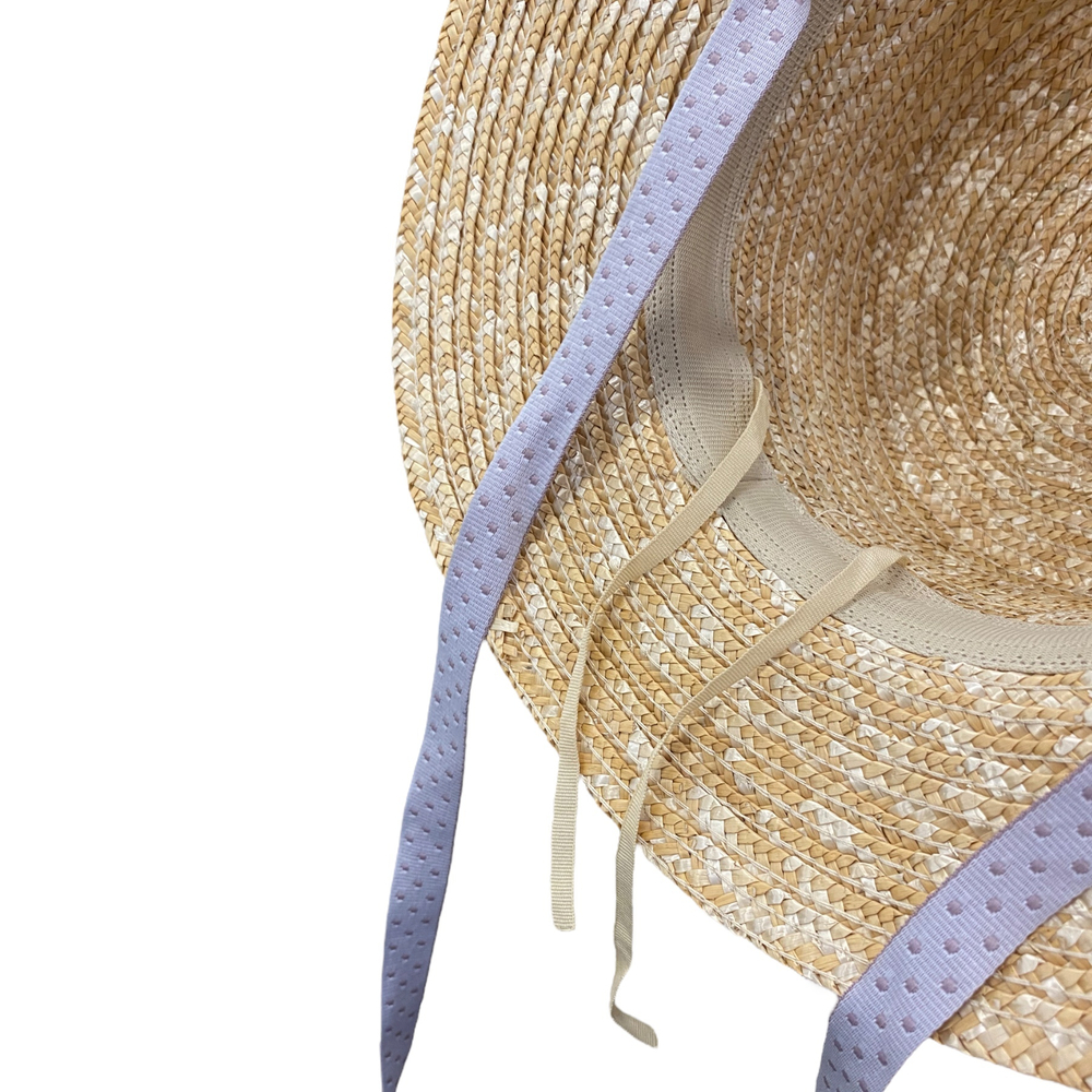 Канотье пшеница с лентой в горох Пудра