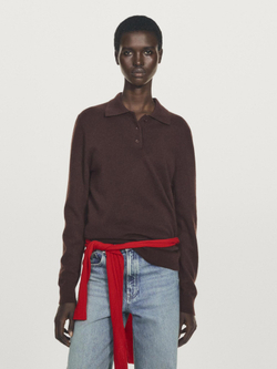 Massimo Dutti Трикотажный свитер поло из 100% кашемира, гранатовый