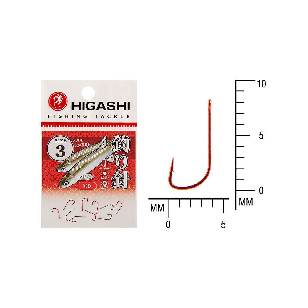 Крючок одинарный HIGASHI Sode ringed #4 Red