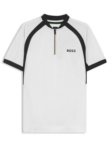 Мужская теннисная футболка BOSS MatchМяч TOC Zip-Neck Slim-Fit - white