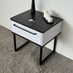 Тумба прикроватная на ножках ROYAL 5201 эко (Мрамор Неро-Черный-р.черная)