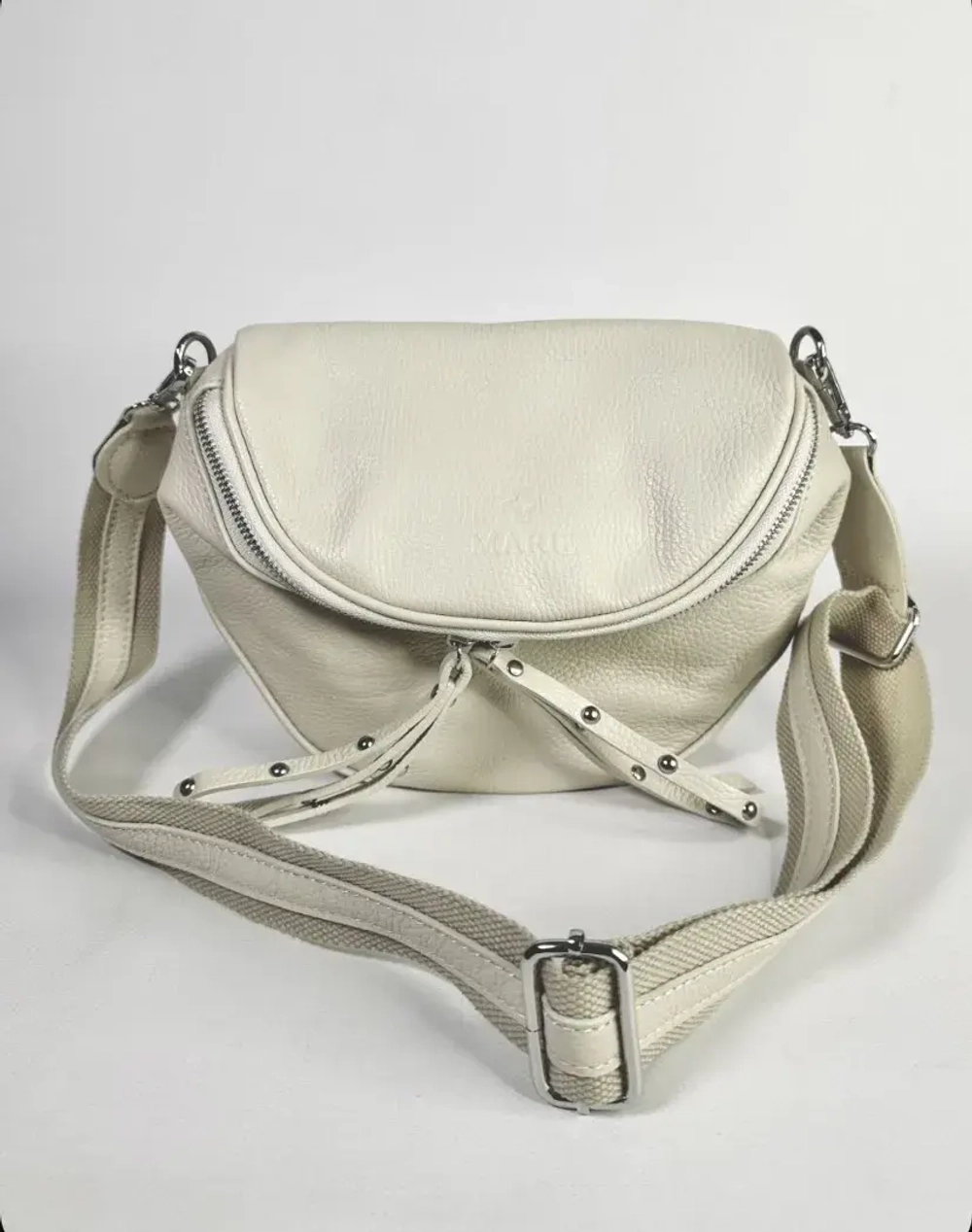 Женская кросс-боди сумка из натуральной кожи молочного цвета